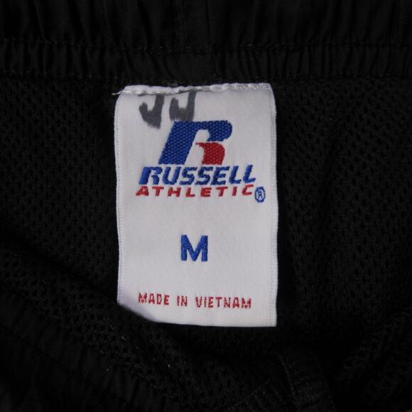 Russell Athletic Pants Mens Medium Black Track Warm Up Side Stripe Zip Hem Mesh - Picture 2 of 9